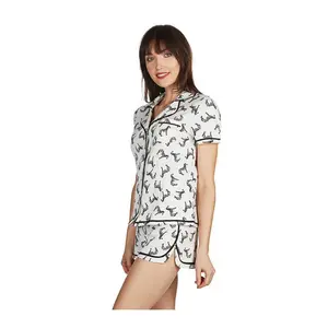 Memoi Zebra Print Button Front Short PajamaSet