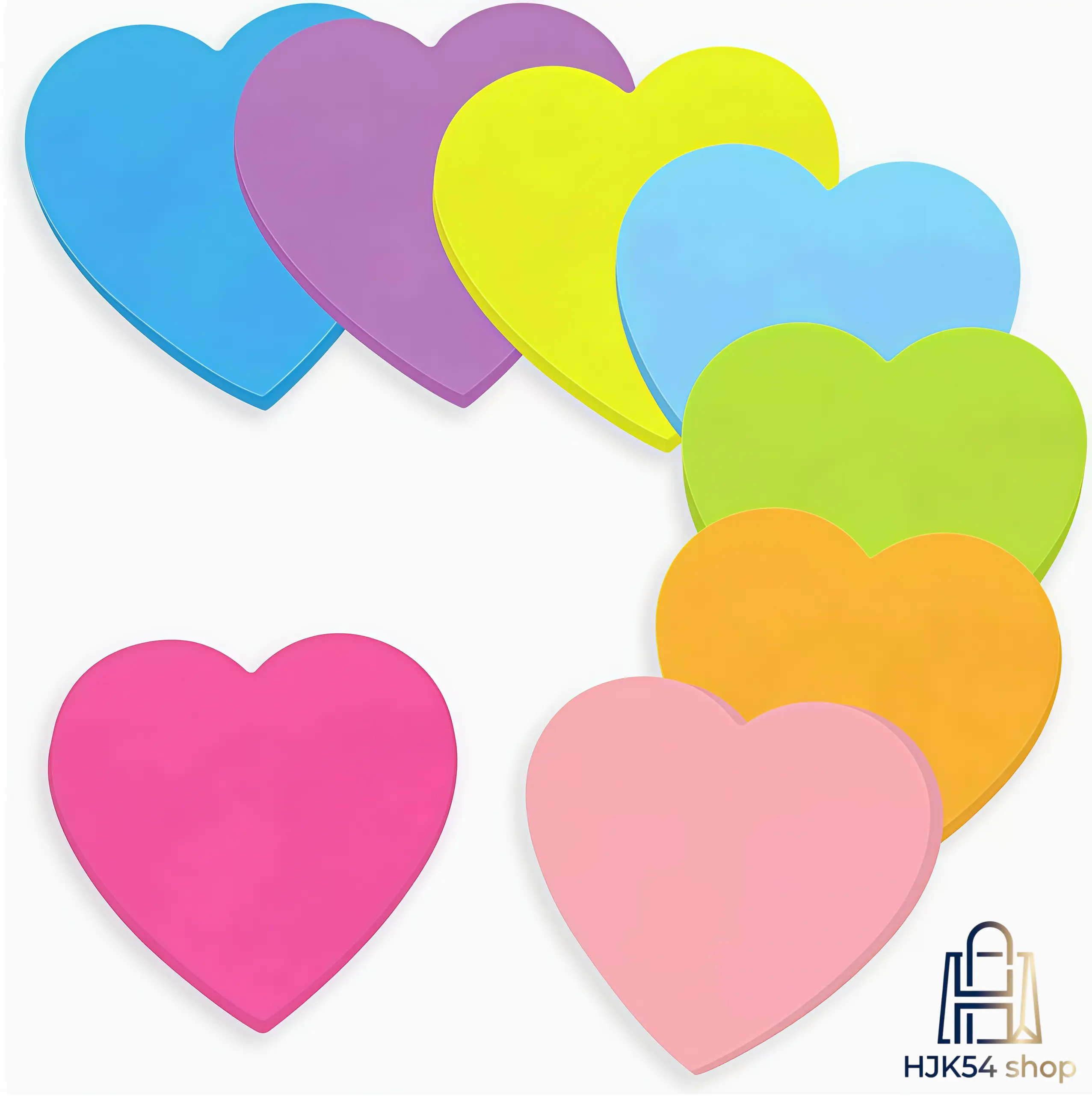 8-Piece Sticky Notes Set with Neon Heart & Flower Shapes, Self-Stick Removable Memo Pads for Journaling, Planners, and All Ages, Office, Hearts