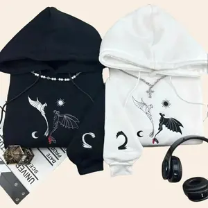 Toothless and Light Fury Embroidered Hoodie, Matching Couple Dragon Outfits, How to Train Your Dragon Gifts, Embroidery Apparel for Him and Her Fabric from S to 5XL