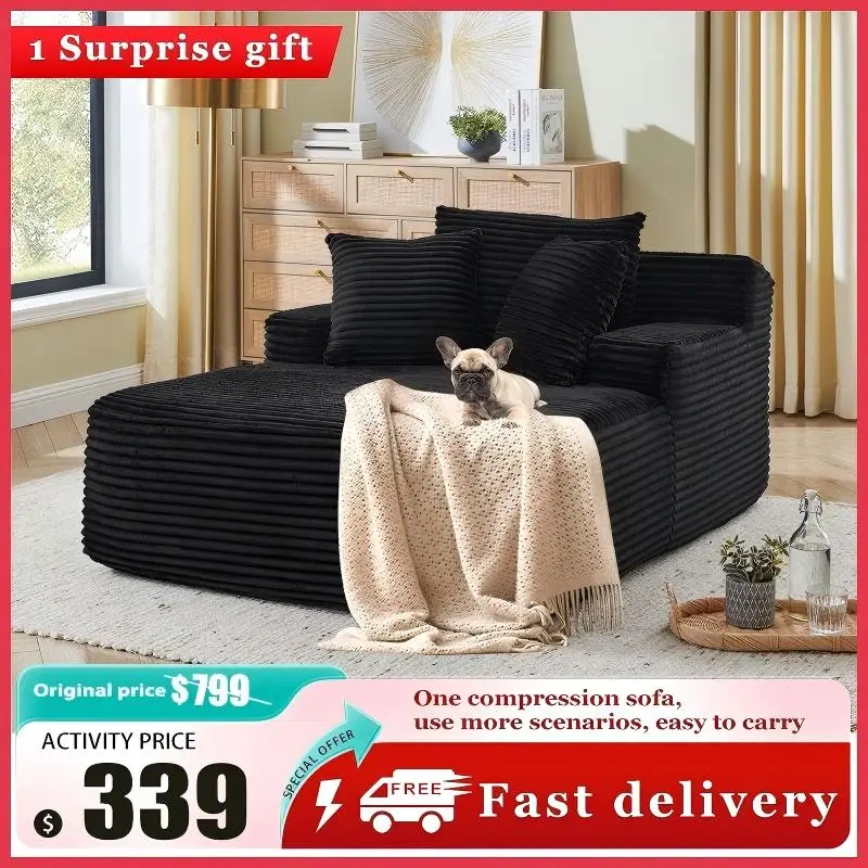 Niccae 64.96 Inch Oversized Lounge Chair, Cloud Comfy Couches Sofa Beds, Chaise Lounge Reading Chairs for Bedroom with Double Armrests and Pillows,Plu