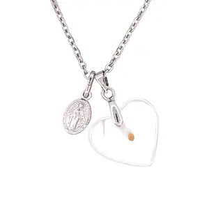 Silver Miraculous Medal & Mustard Seed Heart Necklace 18-inch