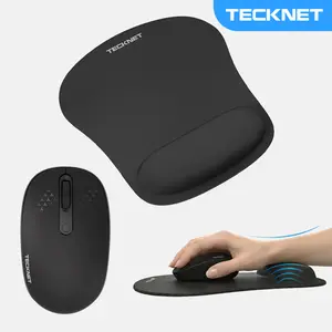 TECKNET Ergonomic 2.4G Wireless Quiet Mouse + Mouse Pad with Wrist Support Combo, Non-Slip Waterproof Mouse Pad & Portable Cordless Mouse with 800/1200/1600 DPI for Chromebook, Laptop, PC, Mac, Home and Travel - Black