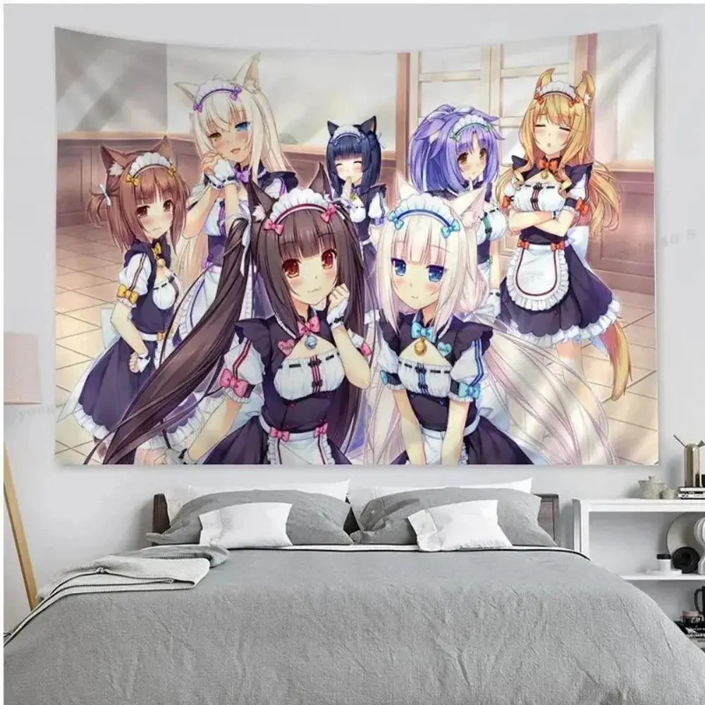 NEKOPARA Anime Colorful Mandala Art Tapestry, Bohemian Wall Hanging, Home Decor for Living Room, Bedroom, As Show