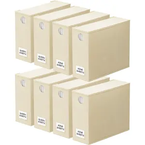 8 Pack Bed Sheet Organizers and Storage, Foldable Sheet Organizer for Linen Closet, Sheets Set Folder Keeper with Window XL ( &  Size) Bedding Container (Beige, 8 Pack)
