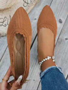 Women's Solid Color Ballet Flats, Casual Comfortable Flat Shoes for Daily Wear, Lightweight Breathable Shoes for Women & Girls, Running, Soft Sole Flats