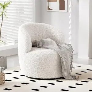Vabches Swivel Accent Chair, Barrel Chairs, Furry Sherpa Chair with Soft Padded Armrest, Cozy Modern Chair for Living Room Bedroom Waiting Room Office
