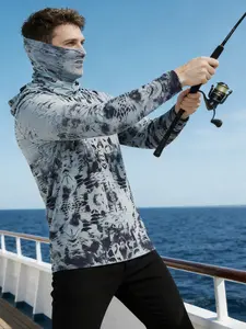 Men's Fishing Hoodie with Face Cover, Athletic Hoodies, Long Sleeve Neck Sailing Shirt for Summer Performance, Hunting Jersey and Beach Tops Wear