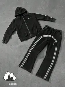 Men's Star Print Zip Up Hoodie & Sweatpants Set, Casual Regular Fit Long Sleeve Hooded Sweatshirt & Jogger Pants, Men's Two-piece for Daily Wear