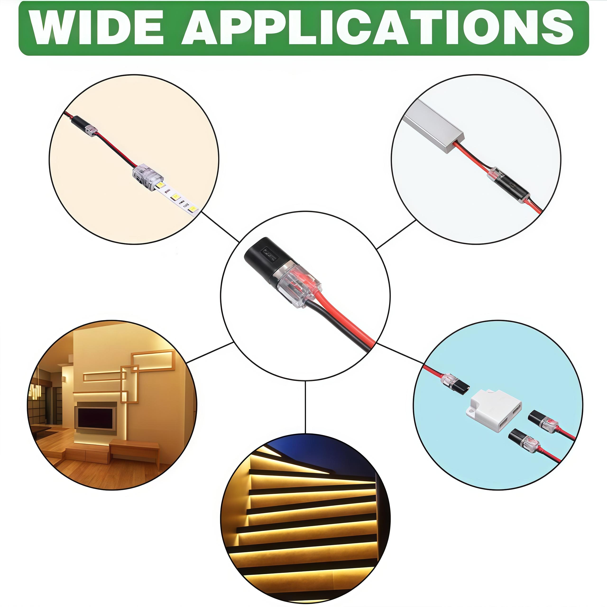 Double-Wire Plug-in Connector Led Light StripConnectors 2 Pin, Low Voltage Wire Connectorwith Locking Buckle, Fast Connect Plugs LedConnectors for Strip Lights  Lead stripautomotive wiring electricity Power DistributionSecure,Diy-YY