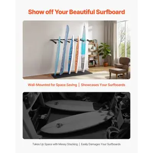 VEVOR Surfboard Wall Mount, 5 Tiers Vertical Surfboard Rack for Storage and Display, Adjustable Metal Board Stand Organizer with Sponge Pad, Surf Board Holder for Snowboards, Kiteboards, Shortboard