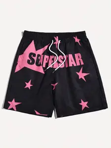 Men's Casual Star & Letter Print Shorts, Summer