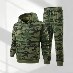 Men's Camouflage Hoodie & Jogger Set Cozy High-Neck Zip-Up Sweatshirt & Drawstring Sweatpants for Fall Athletic Casual Wear