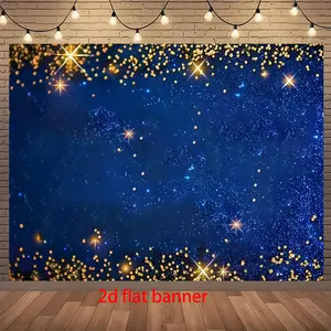 2D Flat Banner - A Versatile 2D Flat Banner Made of Polyester, Featuring a Royal Blue And Golden Starry Sky Design. Suitable for Various Occasions Such As Photography, Birthdays, Weddings