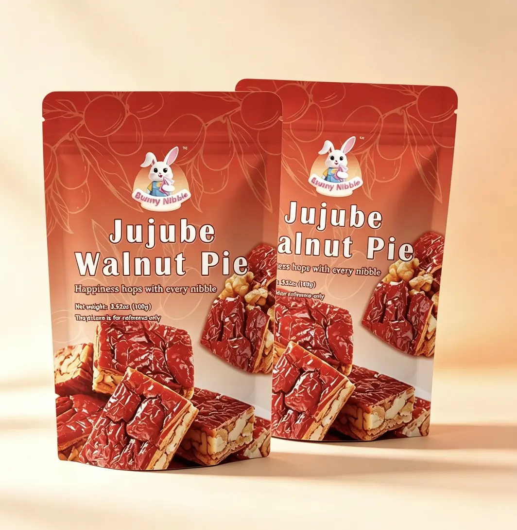 2-Pack Layered Red Date & Walnut Snack Bar (Bunny Nibble Jujube Walnut Pie), Low Sodium, No Artificial Additives, Re-Seal Pouch, Room Temp Portable Healthy Energy Snack for Adults, Product of China, Layered Snack, Two Packs Protein asian Snack Cakes