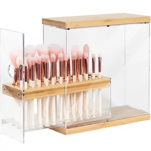 Acrylic Bamboo Makeup Brush Holder Organizer