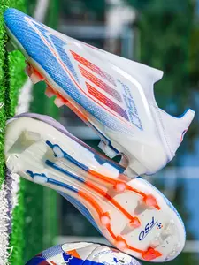 Unisex Laceless Firm Ground Soccer Cleats Football Boots, Lightweight Breathable Anti-Slip Athletic Soccer Shoes for Adult Teen Outdoor Training Match Competition, High-Grip Durable Multi-Color Design