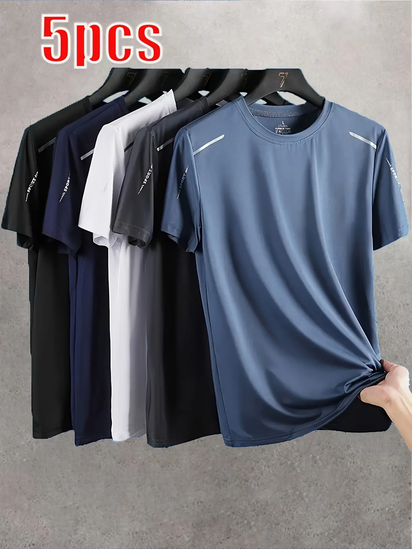 Pack of 5 – Men’s new trendy short-sleeve T-shirts featuring reflective shoulder panels made from comfortable, breathable fabric; suitable for everyday life and work; micro-breathable short sleeves ideal for travel, dates, quick-drying workouts, outdoor a