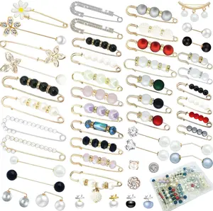 50 Pcs Pearl Brooch Pins – Double Faux Pearl Safety Pins for Women, Stylish Decorative Pins for Sweaters, Shawls, Hats, Dresses, Pants & Fashion Accessories