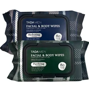 TADA Men - Face Wipes for Men & Body Wipes for Adults No Rinse, Face Cleansing Wipes & Body Cleansing Wipes for Adults Bulk Gym, Running, &Outdoor Activities - Green tea & Hyaluronic (2PK Mix)