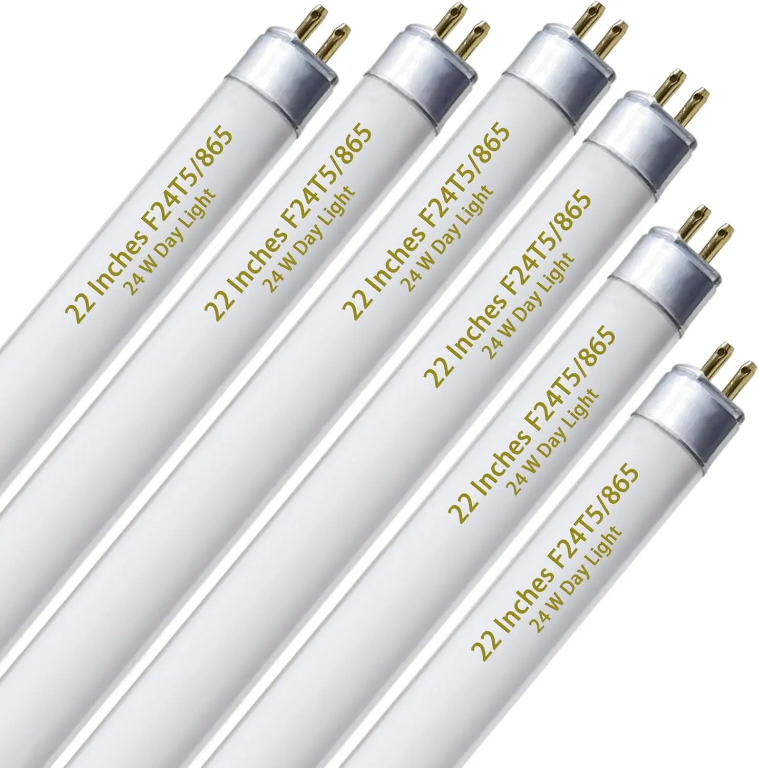 6 Pack F24T5/865 22 Inch T5 Fluorescent Grow Light Bulbs, 24W 6500K Full Spectrum, 2000 Lumens, High Output (HO) Bulbs for Indoor Plants, Seedlings, Veg Growing, Sunlight White, Energy Efficient