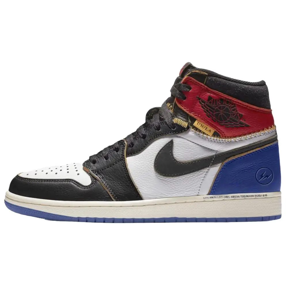 Fragment Design X Jordan Air Jordan 1 Vintage Basketball Shoes Unisex High top Black White Blue IO7847-002