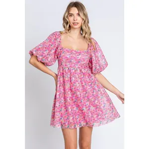 Shania Sequin Floral Babydoll Mini Dress