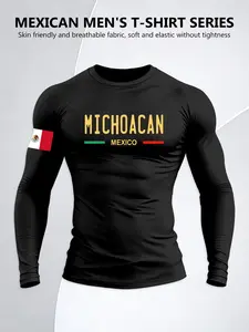 Mexican Michoacan Theme Long Sleeve T-Shirt, Sporty Fit Show Muscle, Street Style, Perfect with Jeans or Sports Pants, Spring & Fall