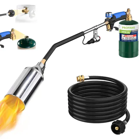 Propane Torch Weed Burner Kit, Blow Torch Flamethrower with 1lb Propane Cylinder Adapter and 10FT Hose,Turbo Trigger toolupgrade for Weeding,Melting Ice Snow,Roofing(PROPANE TANK NOT INCLUDED)