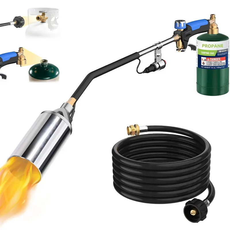 Propane Torch Weed Burner Kit, Blow Torch Flamethrower with 1lb Propane Cylinder Adapter and 10FT Hose,Turbo Trigger toolupgrade for Weeding,Melting Ice Snow,Roofing(PROPANE TANK NOT INCLUDED)
