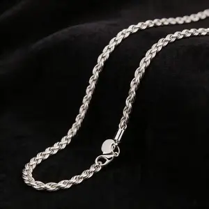 Men’s 925 Silver-Plated Classic Design 4MM Twisted Chain Necklace, high-gloss polished silver-plated pendant jewelry, hypoallergenic material men’s jewelry gift, suitable for everyday wear by fathers, suitable for daily use.