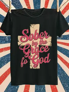 Grace Sober by God Christianity T-Shirt |   Men'S 180G 100% Black Crew Neck, Casual Style, High-Quality, Perfect for Everyday and Weekend Wear, Hip-Hop Streetwear, Ideal for Christianity Pamuk Festival Gifts
