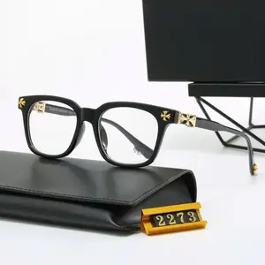 Ultra-Luxury Chrome Hearts Square Eyeglass Frames for Men & Women, Black Gold Cross Temple Detail Optical Glasses, Bold High-Fashion Designer Style Unisex Statement Eyewear with Premium Leather Case