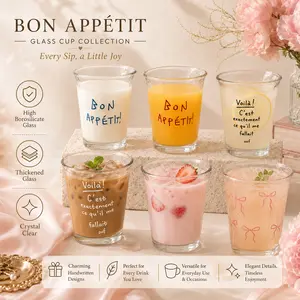 funny,trending,day gift ideasCoquette Aesthetic Glass Cup Set - 10oz Viral Tumblers with Pink Bow & Bon Appétit French Quote Print, 4 Styles, Perfect for Iced Coffee, Tea & Girly Home Decor, Cute Gift for Coffee Lovers