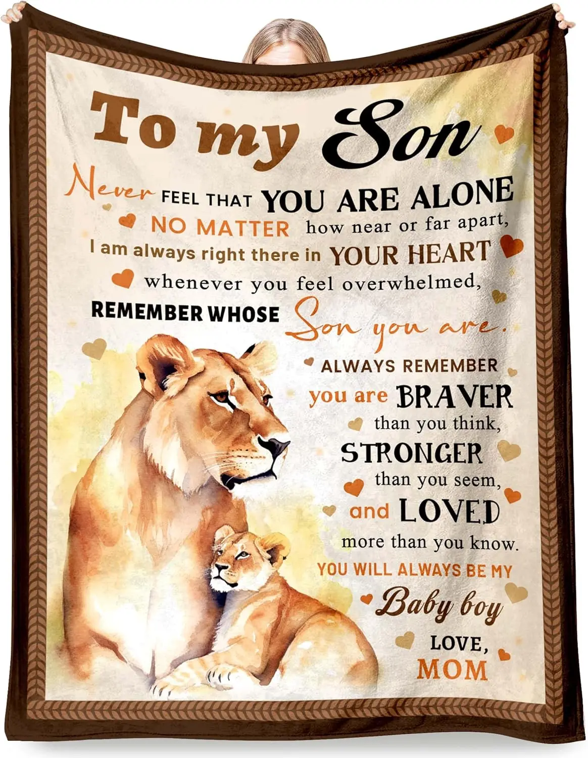 A Mother's Gift to Her Son,Lion Family Sentimental Flannel Blanket – Soft Cozy Throw for Son, All-Season Use for Bedroom Living Room Sofa Camping Birthday Back-to-School Gift
