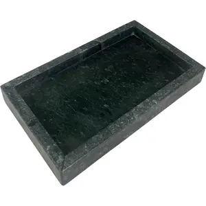 Green Marble Tray for Bathroom | Kitchen | Vanity | Desktop, Stone Organizer for Coffee Table, Dresser, Nightstand, Candles, Soap, Towel, ,  (10" x 6"), Rectangular
