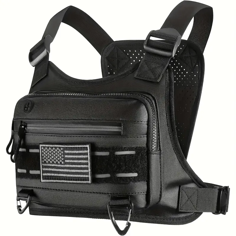 Unisex running vest tactical chest pack set for outdoor sports, black cycle travel