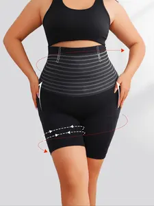 3pcs Plus Size High Waist Tummy Control High Compression Shapewear Shorts Postpartum Underwear Seamless Striped Belly Control Panties Body Shaper Butt Lifting Thigh Slimmer Plus Intimates