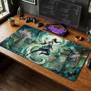 Sage Valorant Desk Mat, Watercolor Sentinel Mouse Pad, FPS Gaming Setup, Large Keyboard Mat