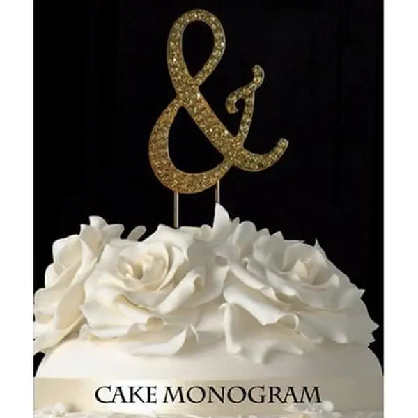 De Yi Enterprise 33015-&sg Monogram Cake Toppers - Gold Rhinestone - &