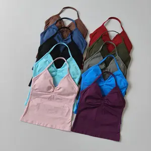 NO LOGO Women's Longline Strappy Backless Gym Top Scrunch Workout Open Back Bra Tank Top for Running Yoga Shirt