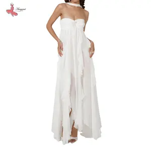 Women Summer Sleeveless Dress Irregular Ruffled Hem Backless Cocktail Party Dress for Beach Club Streetwear body  con