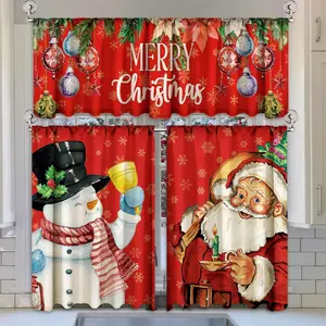 3 Pcs Holiday Kitchen Curtains Set, Halloween Thanksgiving Christmas Valance & Tiers, Waterproof Polyester Rod Pocket Window Treatment for Kitchen Cafe Farmhouse Home Party Decor