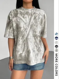 Unisex Camouflage Print Fitted T-Shirt, Women Short Sleeve Casual Top, Full Body Pattern Design, Simple Minimalist Style for Daily Wear & Streetwear