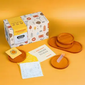 Resparked Project Kit Engrave Wood Coasters DIY Wood Craft Kit with Bamboo Tray & Coasters for Personalized Tableware