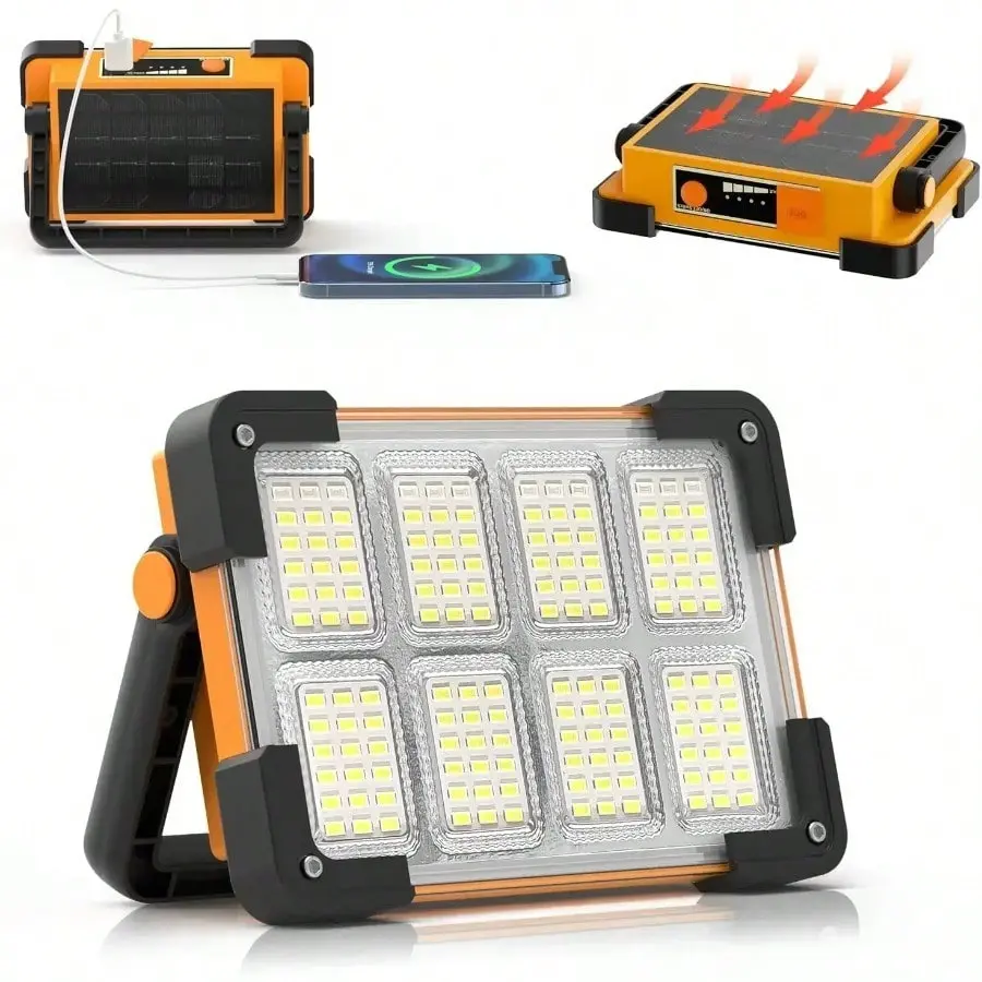 144LED High Brightness Rechargeable Solar Flood Light - USB & Solar Charging, Portable Water-Resistant Outdoor Lamp for Maintenance Work, Gardening