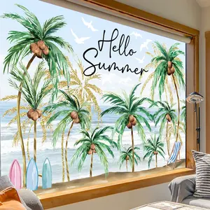 8 Large Coconut Tree Window Stickers (35 Inches), Summer Beach Bird Decals, Dual-Sided Holiday Decorations for Home School Office Classroom Party Supplies, Removable Window Decal