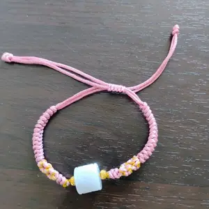 Adjustable Pink String Bracelet with Natural Jade Beads – Dainty Handmade Jewelry for Women