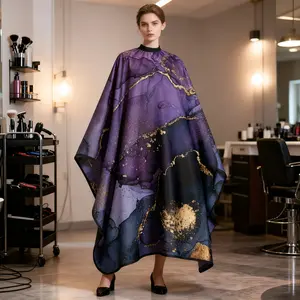 Luxury Purple Gold Marble Barber Cape - Professional 2D Print Salon Cape for Hair Cutting, Adjustable Neck Closure for Men, Women & Home Use