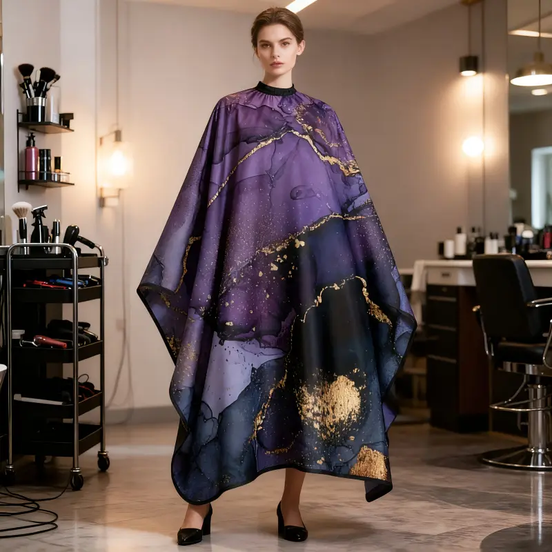 Luxury Purple Gold Marble Barber Cape - Professional 2D Print Hairdressing Salon Cape for Hair Cutting Salon Tools, Adjustable Neck Closure for Men, Women & Home Use