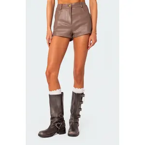 Edikted Women's Martine High Waisted Faux Leather Shorts